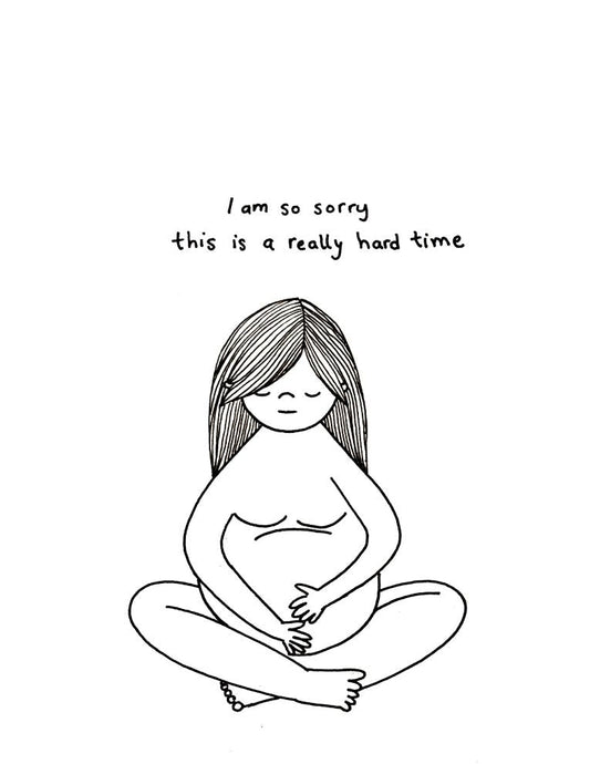 Line drawing of sick and sad pregnant woman dealing with hyperemesis gravidarum