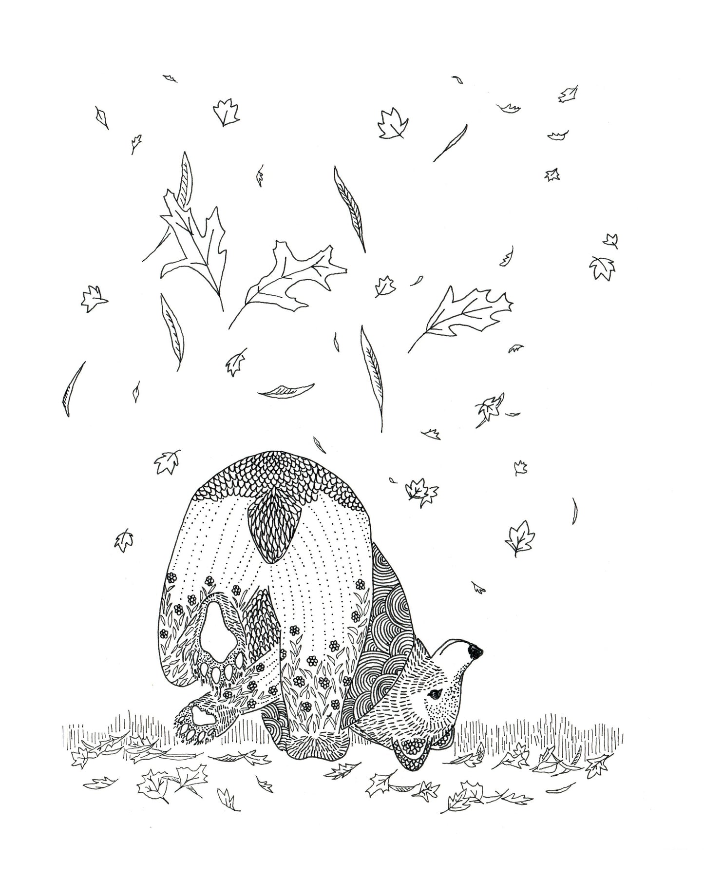 Autumn Bear Playing in the Leaves Sow & Tarry Studio