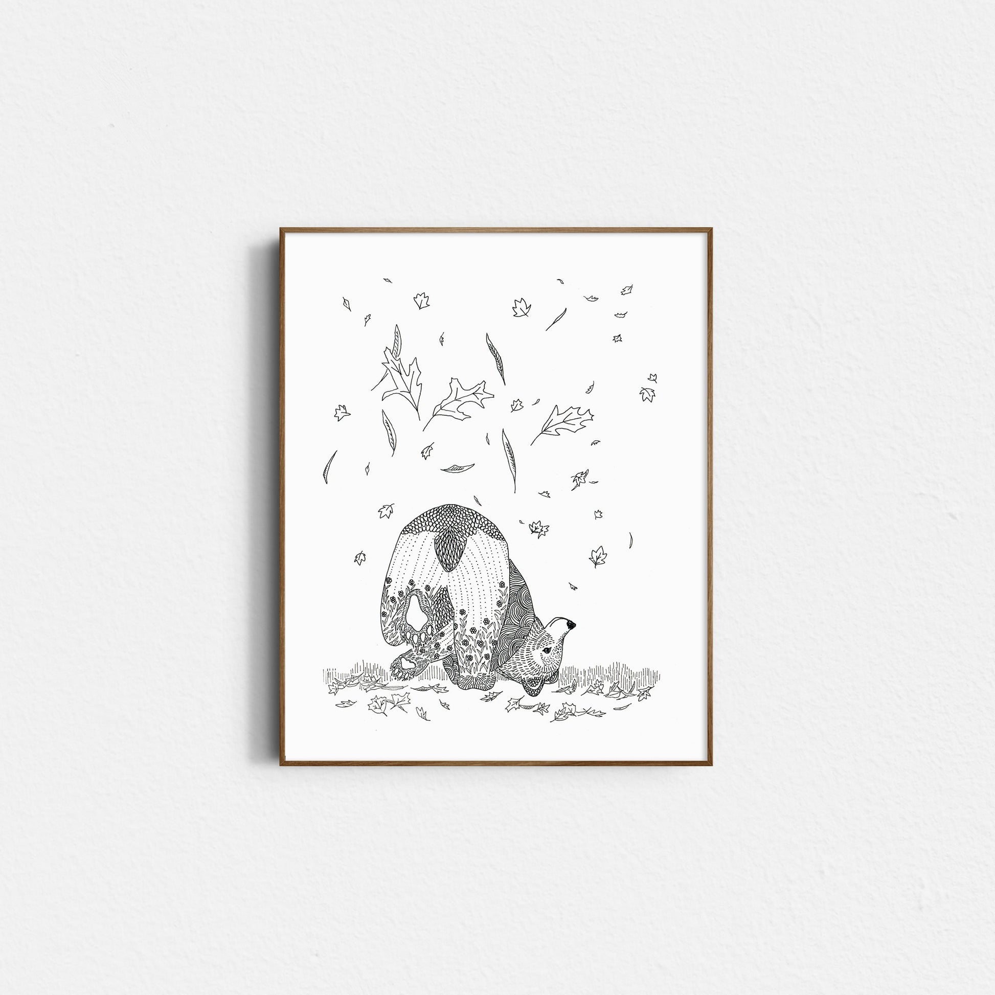 Autumn Bear Playing in the Leaves Sow & Tarry Studio