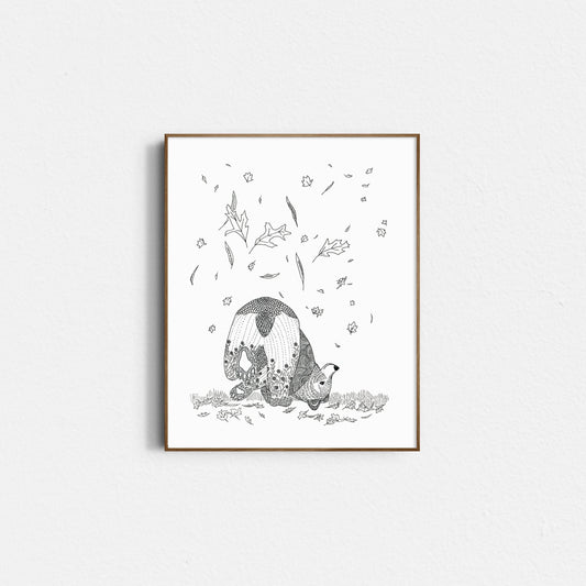 Autumn Bear Playing in the Leaves Sow & Tarry Studio