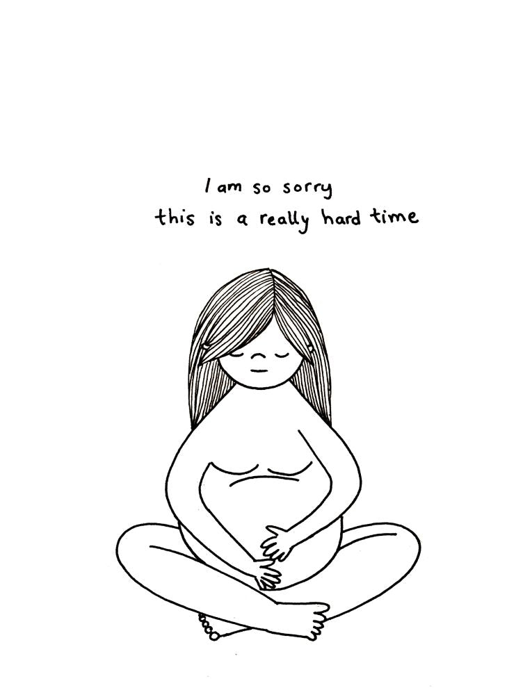 Line drawing of sick and sad pregnant woman dealing with hyperemesis gravidarum